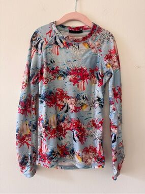 Molo Floral Coral Print Top in Light Blue and Red